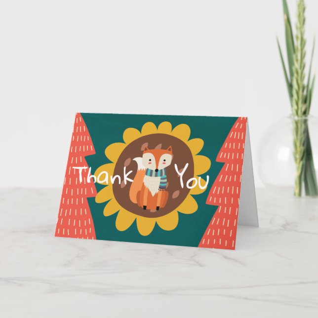 Cute Woodland Forest Winter Animal Fox Tack Kort (Framsida)