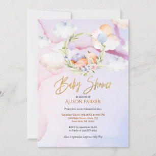 Cute Woodland Fox Blommigt Rosa Himlar Baby Shower Inbjudningar