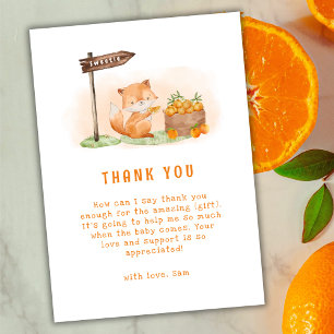 Cute Woodland Fox Citrus Orange Farm Baby Shower Tack Kort