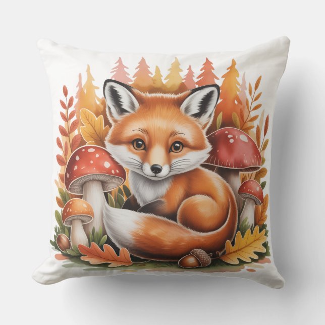 Cute woodland fox cottagecore  kudde (Framsida)