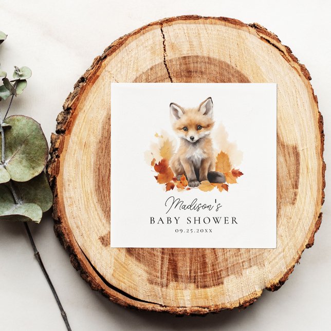 Cute Woodland Fox Fall Baby Shower Pappersservett (Skapare uppladdad)