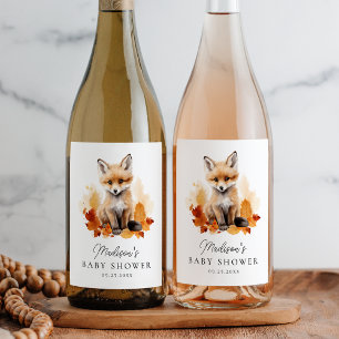 Cute Woodland Fox Fall Baby Shower Vinflaska Etikett