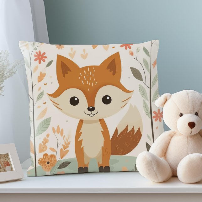 Cute Woodland Fox, Gender Neutral Nursery Pillow. Kudde (Cute Woodland Fox, Baby Animals Gender Neutral Nursery PIllow,)