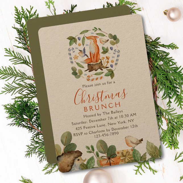 Cute Woodland Fox Jul Brunch Watercolor Inbjudningar (Skapare uppladdad)