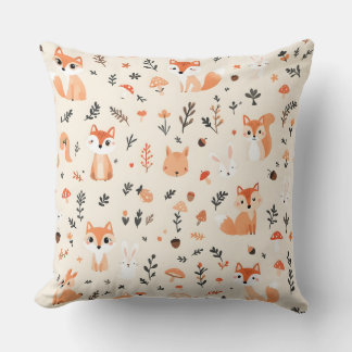 Cute Woodland Fox och Bunny Mönster på White Kudde