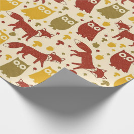 Cute Woodland Fox & Owl Pattern Presentpapper