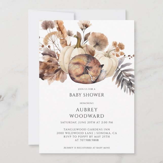 Cute Woodland Fox Pumpkins Fall Inbjudningar (Framsida)