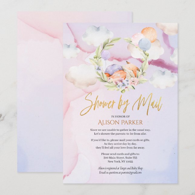 Cute Woodland Fox Rosa Himlar Baby Shower by Mail Inbjudningar (Fram/baksida)