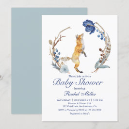 Cute Woodland Fox Watercolor Blommigt Baby Shower Inbjudningar