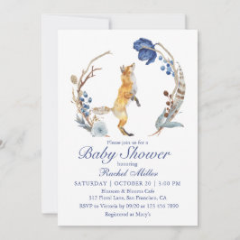 Cute Woodland Fox Watercolor Blommigt Baby Shower Inbjudningar