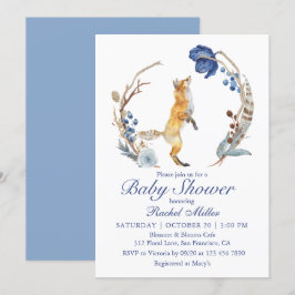 Cute Woodland Fox Watercolor Blommigt Baby Shower Inbjudningar