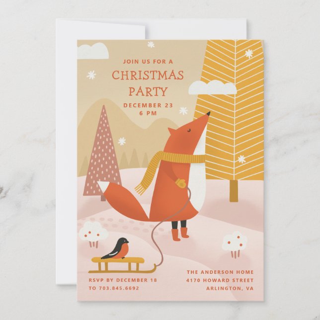 Cute Woodland Fox | Winter Forest Christmas Party Inbjudningar (Framsida)