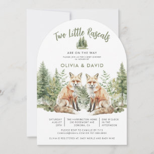 Cute Woodland Foxes Twillingar Baby Shower Inbjudningar
