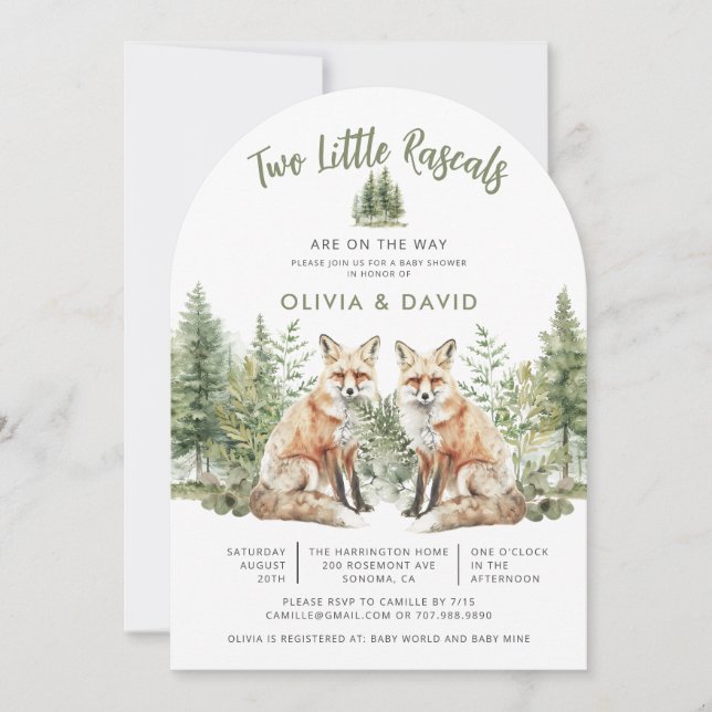 Cute Woodland Foxes Twillingar Baby Shower Inbjudningar (Framsida)