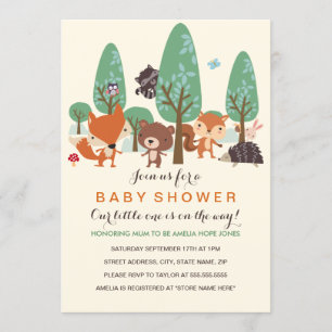 Cute Woodland Friends Baby Shower Inbjudan