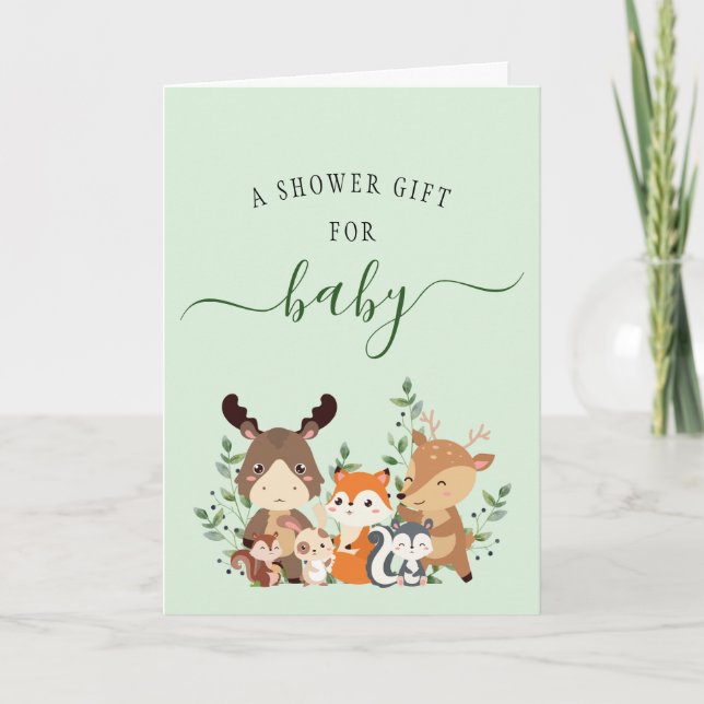 Cute Woodland Greenery Forest Animal A Shower Gift Kort (Framsida)