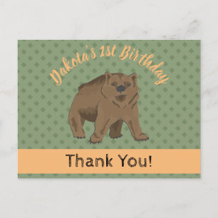 Cute Woodland Grizzly Bear Unge Tack Vykort