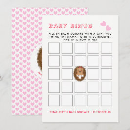 Cute Woodland Hedgehog Flicka Shower Bingo Game Inbjudningar