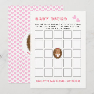Cute Woodland Hedgehog Flicka Shower Bingo Game Inbjudningar