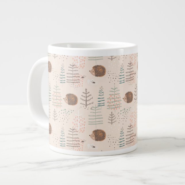 Cute Woodland Hedgehog Mönster Jumbo Mugg (Framsida vänster)