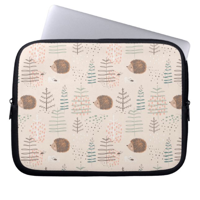 Cute Woodland Hedgehog Mönster Laptop Fodral (Framsidan)