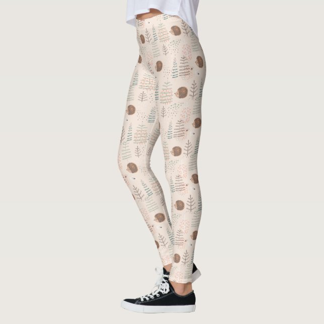 Cute Woodland Hedgehog Mönster Leggings (Vänster)