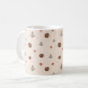 Cute Woodland Hedgehog & Mushroom Mönster Kaffemugg