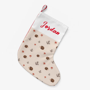 Cute Woodland Hedgehog & Mushroom Mönster Liten Julstrumpa