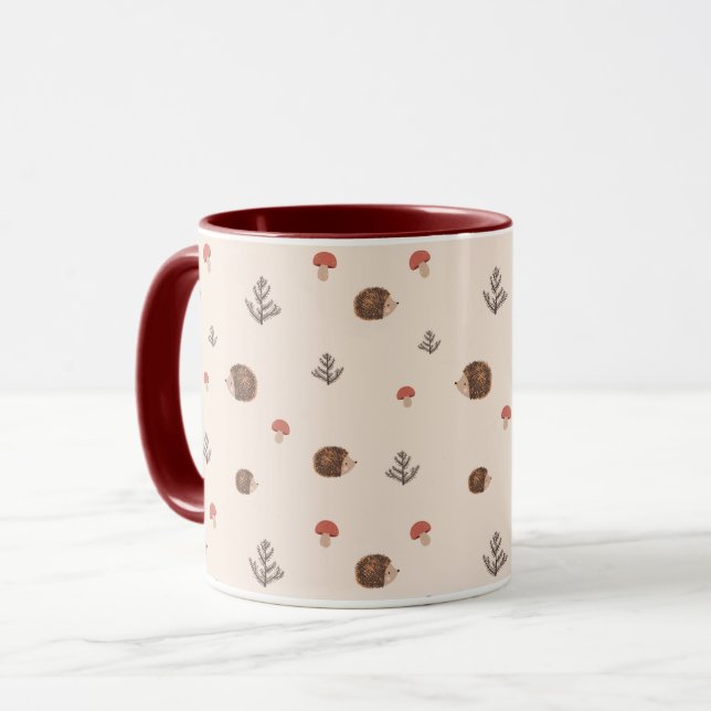 Cute Woodland Hedgehog & Mushroom Mönster Mugg (Framsida vänster)
