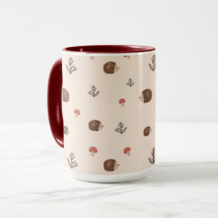 Cute Woodland Hedgehog & Mushroom Mönster Mugg