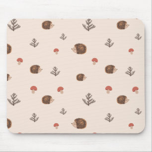 Cute Woodland Hedgehog & Mushroom Mönster Musmatta