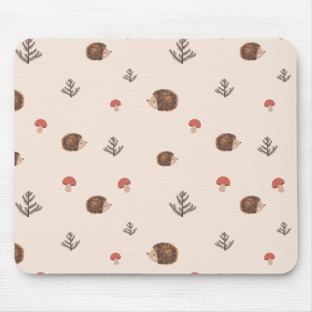 Cute Woodland Hedgehog & Mushroom Mönster Musmatta (Framsidan)