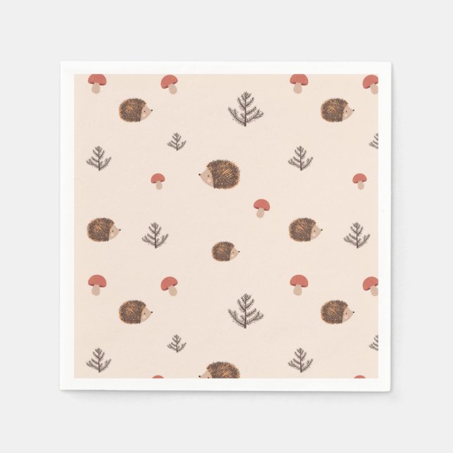 Cute Woodland Hedgehog & Mushroom Mönster Pappersservett (Framsidan)