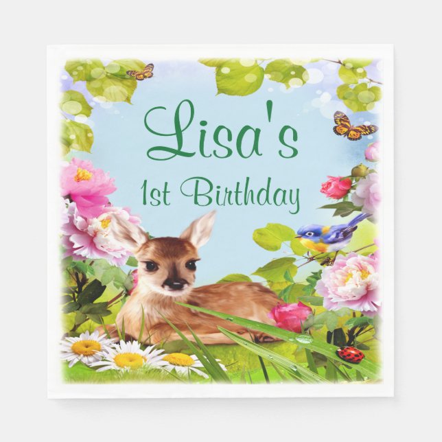 Cute Woodland Hjort 1:a födelsedag Party Pappersservett (Framsidan)