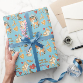 Cute Woodland Hjort Birds Hearts Birthday Presentpapper