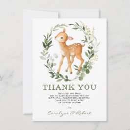 Cute Woodland Hjort Forest Greenery Baby Fawn Tack Kort