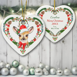 Cute Woodland Hjort Hjärtat Helgdag Utandning Julgransprydnad Keramik