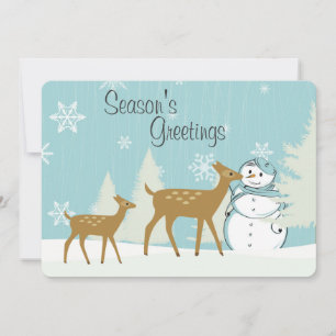 Cute Woodland Hjort med Snögubbe-jul Julkort