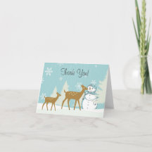 Cute Woodland Hjort med Snögubbe Winter Tack