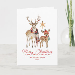Cute Woodland Hjort och Star God jul Folke Kort