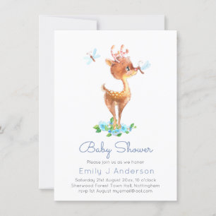Cute Woodland Hjort Watercolo Baby Shower Incl Env