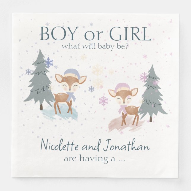 Cute Woodland Hjort Winter Baby Gender Reveal Pappersservett (Framsida)