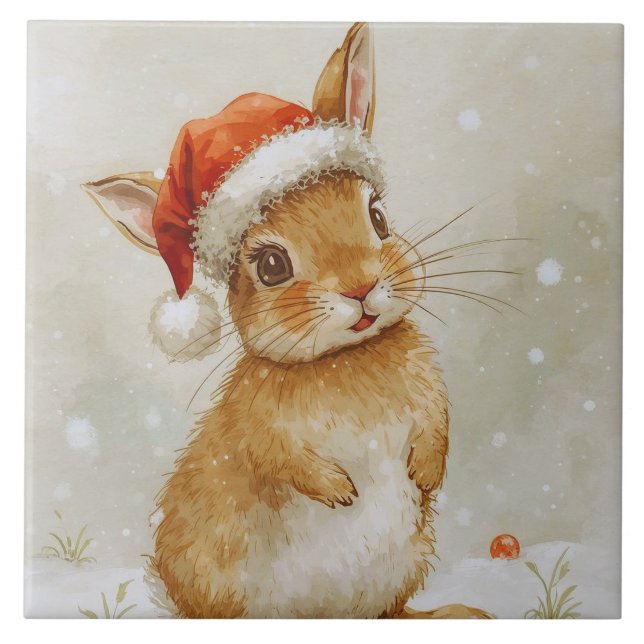 Cute Woodland Julbunny Kakelplatta (Framsidan)