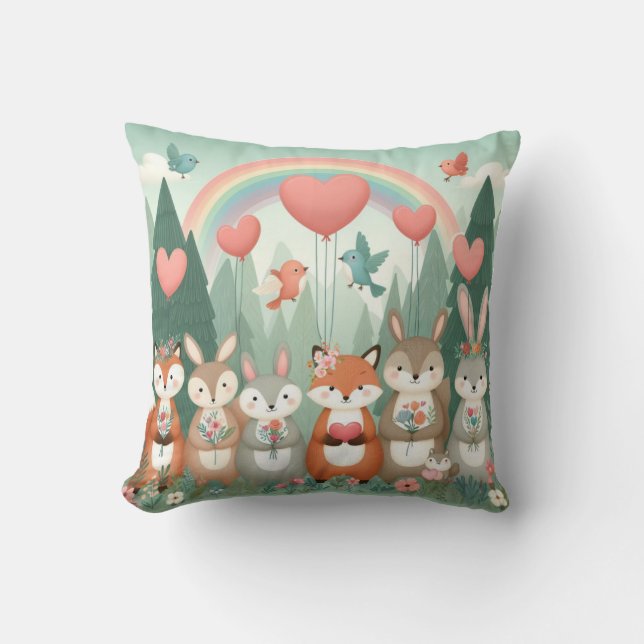 Cute Woodland Kreature rainbow valentine Kudde (Framsida)