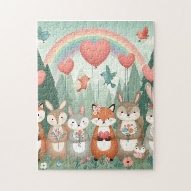Cute Woodland Kreature rainbow valentine Pussel (Vertikal)