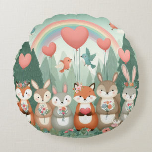 Cute Woodland Kreature rainbow valentine Rund Kudde