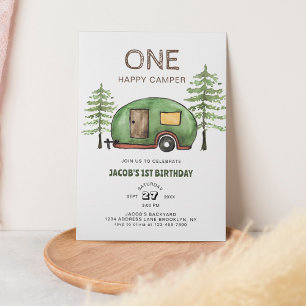 Cute Woodland Lastbil Lycklig Camper Barns födelse Inbjudningar