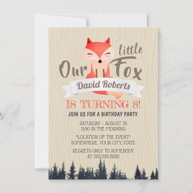 Cute Woodland Little Fox 8:e Födelsedagsfesten Inbjudningar (Framsida)