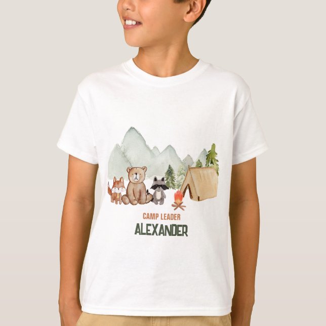 Cute Woodland Lycklig Camper Camping Birthday T Shirt (Framsida)