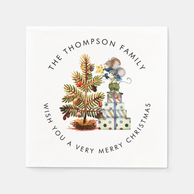 Cute Woodland Mice God jul Träd Namn Pappersservett (Framsidan)